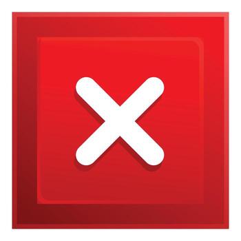Red button showing white cross sign denoting rejection or negative response vector