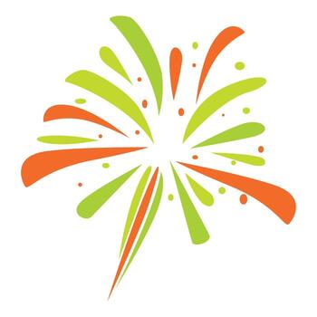 Fireworks exploding in green and orange on white background vector