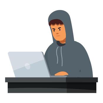 hacker utilizando ordenador portátil y programación virus malware o spyware vector