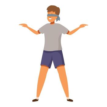 Blindfolded boy playing hide and seek, extending arms and smiling vector