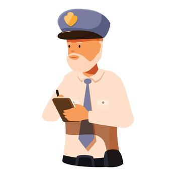 Senior security guard writing on notepad, observing and recording information vector