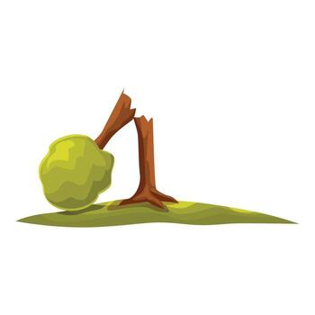 Broken tree falling down on green grass patch vector