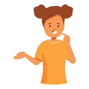 sonriente niña demostración su desaparecido diente y señalando a eso con su dedo vector