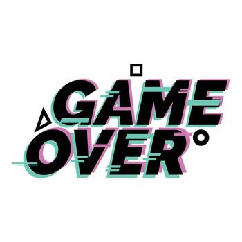 Glitch effect distorted game over text with turquoise and purple accents vector