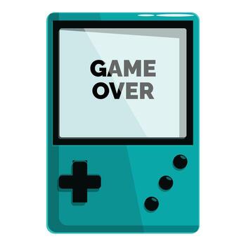 Turquoise handheld console showing game over screen vector