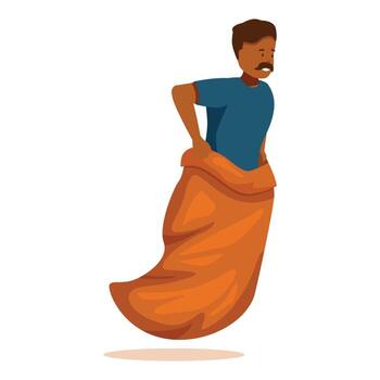 Man competing in sack race, jumping and having fun vector