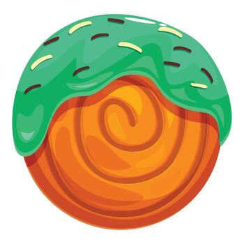 Round pastry with green icing and sprinkles displaying spiral pattern vector