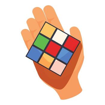 Hand holding colorful puzzle cube, problem solving and logical thinking vector