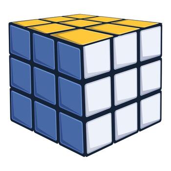 Combination puzzle partially solved showing yellow, blue, and white squares vector