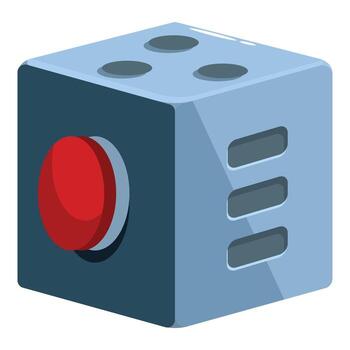 Dice shaped device showing four and featuring big red button and three rectangular slots vector