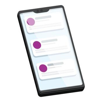 Smartphone displaying chat bubbles with contact icons and text messages vector