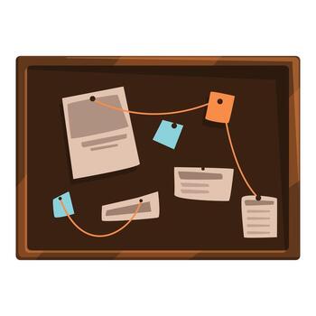 Detective board showing investigation clues connected with string vector