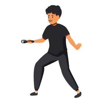 Security guard walking and exploring with flashlight at night vector