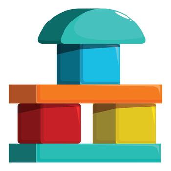 Colorful building blocks balancing under a green roof creating a fun structure vector