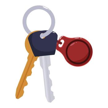 Two keys hanging with red keyring showing access and security vector