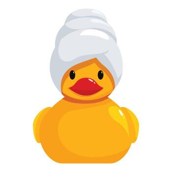 Rubber duck with towel on its head relaxing in spa vector