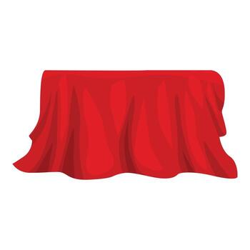 Red cloth covering rectangular table on white background vector