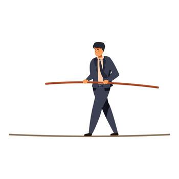 Businessman walking on tightrope balancing with pole managing risks vector