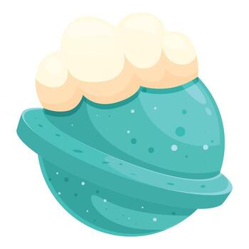 Turquoise planet rotating with atmospheric clouds and ring vector