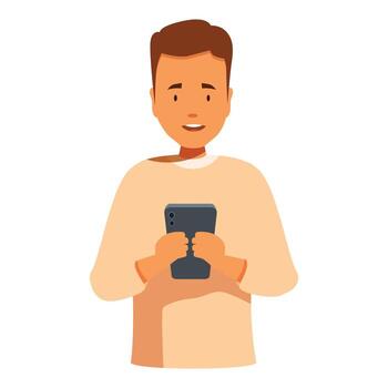 Smiling young man using smartphone for communication and entertainment vector
