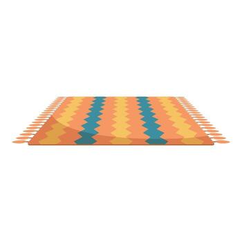 Soft rectangular carpet with orange, yellow and teal zigzag pattern and tassels vector