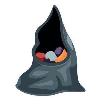 Open garbage bag overflowing with trash on white background vector