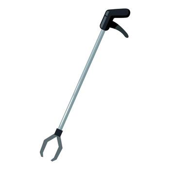 Reaching tool gripping device with ergonomic handle for waste collection vector