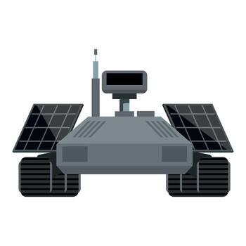 Mars rover exploring the surface of red planet with solar panels and antenna vector