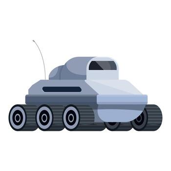 Autonomous rover exploring alien planet surface with antenna extended vector