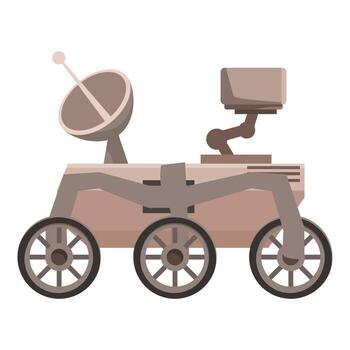 Mars rover exploring the red planet surface, gathering data and transmitting information vector
