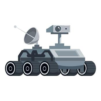 Autonomous rover exploring extraterrestrial planet surface gathering data vector