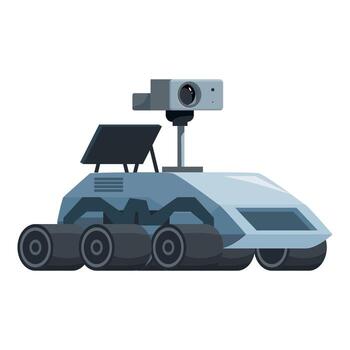 autónomo vagabundo explorador extraterrestre planeta superficie con cámara y solar panel vector