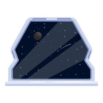 astronave ventana demostración planeta y estrellado cielo vector