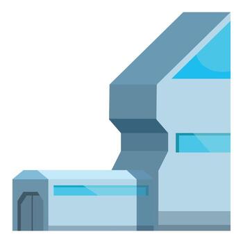 futurista edificio con geométrico formas y azul ventanas representando moderno arquitectura vector