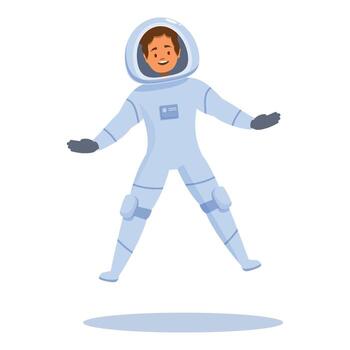 Happy astronaut floating in space during mission wearing spacesuit vector