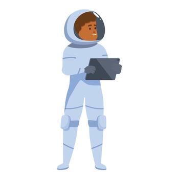 Astronaut using tablet, exploring new technologies in space vector