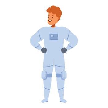 Smiling astronaut standing with hands on hips, ready for space exploration vector