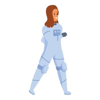 Female astronaut walking and exploring space in spacesuit vector