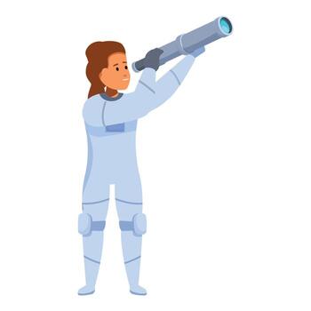 Astronaut exploring space using telescope, discovering new planets vector