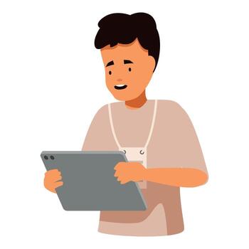 Young man using digital tablet, browsing internet, modern technology vector
