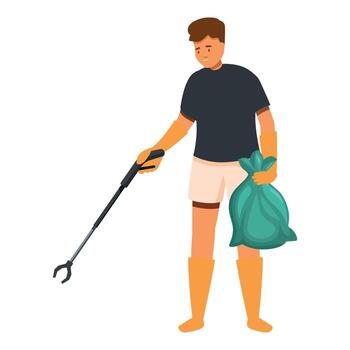 Man with a rake and bag of trash vector