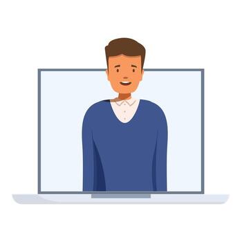 Smiling businessman having call on laptop computer vector