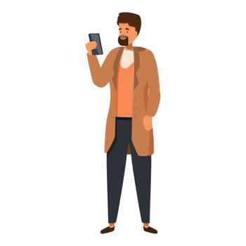 barbado hombre utilizando teléfono inteligente, hojeada Internet o leyendo Noticias vector