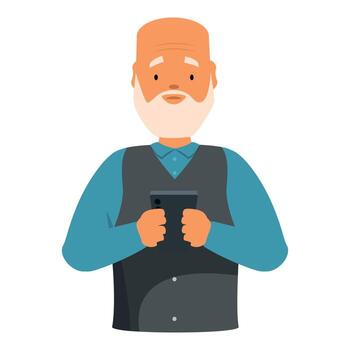 Elderly man using smartphone, exploring modern communication in retirement vector