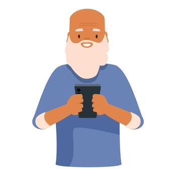 Smiling senior man using smartphone, embracing modern technology vector