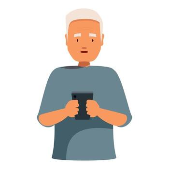 Senior man using smartphone, exploring modern communication vector
