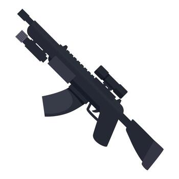 Modern automatic rifle equipped with tactical flashlight and scope vector