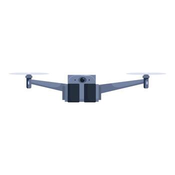 Modern grey drone hovering with camera and rotors spinning vector
