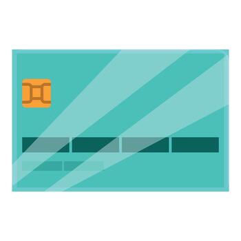 Light blue credit card showing microchip and account number vector