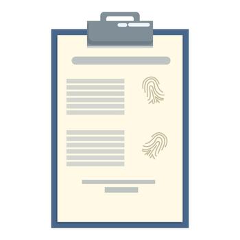 Clipboard showing fingerprint data for identity verification vector